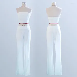 Kadınların İki Parçası Pantolon Moda 2 PCS Setleri Kadın Yelek Tank mahsul üstleri ve geniş bacak takımları beyaz kıyafet dış giyim