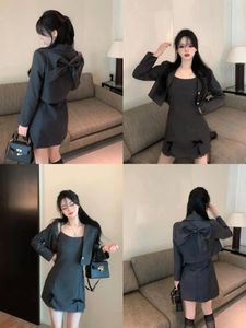 Casual Dresses Bow Notebook Fashionable Fine Suit Blazer Women's Suspender Two-Piece Dress