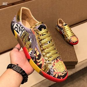 New gold dress shoes high-grade printed men's shoes leather breathable men's board shoes Fashion casual shoes A3
