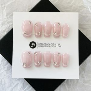 False Nails Handmade Pink Press on Nails Short Korean Cat Eye Design Reusable Adhesive False Nails Artifical Acrylic Full Cover Nail Tips 231214
