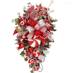Decorative Flowers Christmas Candy Cane Swag Upside-Down Teardrop Wreath Door Hanging Ornaments Home Garden Decor