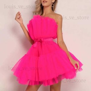 Urban Sexy Dreeses 2023 New Mesh Solid Pink Ruched Halloween Dress Women Sashes Strapless Club Looke Dreess Backless High High Waist Sexy Party resido t231214