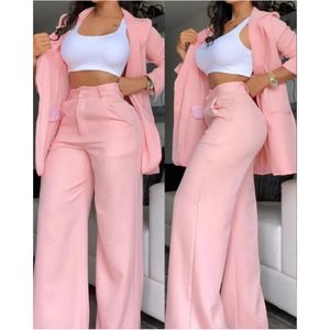 Women's Two Piece Pants Elegant Autumn Blazer Set Female Outifits Fashion Notched Collar Coat Pocket Design OL Trouser Suit 231214