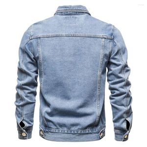 Herrenjacken, Knopfverschlussjacke, modische Denim-Slim-Fit-Revers-Stil, einfarbig, für Motorradfahrer, erhältlich in weicher Ausführung