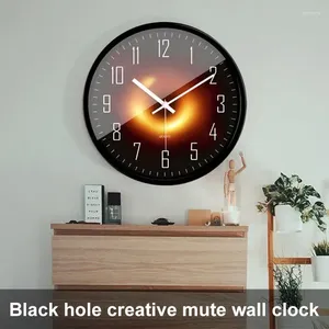 Orologio da parete orologio silenzioso rotondo in metallo prima immagine del modello buco nero da 10 pollici custodia ultra-silenziosa per la camera da letto per la casa