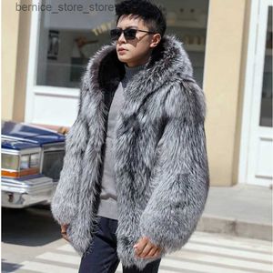 Men's Fur Faux Fur Men's Faux Fur Coat Winter Thicken Fluffy Long Sleeve Warm Outerwear Luxury Bontjas Jacket Hooded Plush 2022 Windbreaker Coats Q231212