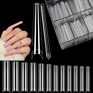 False Nails 240Pcs/Box Extra Long Coffin Nail Tips XXXL NO C CURVE Clear For Acrylic Professional Flat Tapered Square