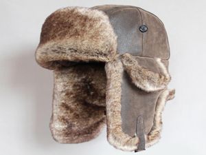 Vinterbombare hattar vintage ryska ushanka kepsar män kvinnor faux päls trapper hatt pu läder vindprov öronflap trupper hattar y2001106589575