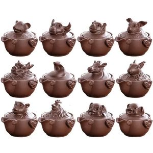 水のボトル中国の12ゾディアックポータブルトラベルティーセットYixing Purple Clay Teapot Quik Pots Teaware Drink Teapots Nlslasi 231214