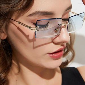 Solglasögonramar Fashion Shades Eyewear Rimless UV 400 Rektangel Summer Glasses Trendy
