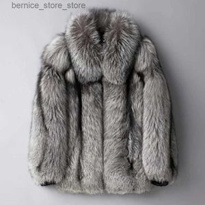 Men's Fur Faux Fur High Quality Furry Faux Fur Coats and Jackets Mens Silver gray Fluffy Top Coat Turn Down Collar Thick Warm Winter Fur Jacket Man Q231212