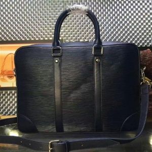 كلاسيكية EPI Water Ripple Black Genuine Leather Handbags حقيبة أعمال رجال الأعمال التجارية ذات العلامات التجارية تصميم الكتف BACTH1878 BAG1878