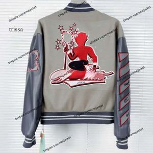 Off Autumn/Winter Fashion Biała kurtka haftowany płaszcz dla mężczyzn i kobiet Para luźna kurtka American Grusted Baseball Jersey