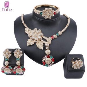 African Jewelry Charm Crystal Necklace Earrings Dubai Gold Jewelry Sets for Women Wedding Bridal Bracelet Ring Jewellry Set241G