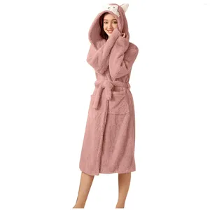 Women's Sleepwear Fashion Womens Bathrobe Loose Animal Print Hooded With Ears Long Sleeved Nightgown Home Clothes Winter Wear