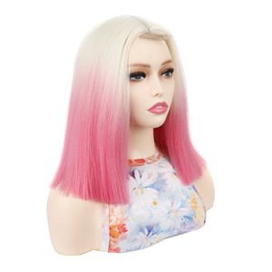 Rendendo capa de cabeça de renda pequena peruca de renda capa de cabeça bege branco gradiente rosa capa de peruca onda dividida média capa de cabeça de peruca