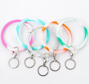 Chaveiro de pulso camuflado pulseira de silicone chaveiro redondo círculo arco-íris pulseira chaveiro porta-chaves para mulher pulseira de pulso db204 ll