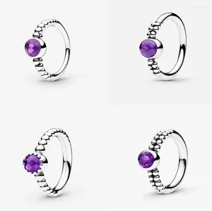 Cluster Rings S925 Sterling Silver Round Shaped Ring With Popping Art Style - Pure Purple Crystal