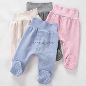 Salopette neonato unisex a vita alta pantaloni per bambini 0-6-24M pantaloni in cotone per bambini neonati per neonati ragazze pantaloni per piedi anche leggings per bambiniL231129