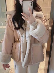 Women's Down Parkas Winter Lambswool Parkas Women Double Side Wear Thick Fleece Coat Female Korean Fashion Cute Preppy Style Single Breasted JacketL231215