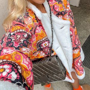 Wool Print Coats for Women 2024 Winter Thick Warm Outerwear Female O-Neck Chic Single-breasted Quilted Heavy Coat