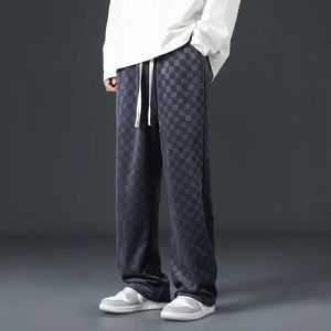 Herrbyxor herr designer kör baggy spår byxor pläd corduroy rak ben bred ben jogger casual svett byxor för män 231214