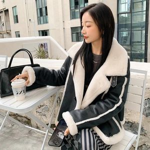 Women's Leather 2023 Real Shearling Coat Winter Double Face Lamb Fur Lining Thick Fashion Sheepskin Jacket MH3