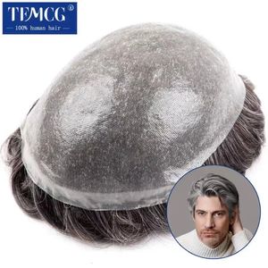 Syntetyczne peruki podwójne węzeł toupee męskie 006008mm PU Naturalne włosy jedwabna peruka 100% ludzki system 6 