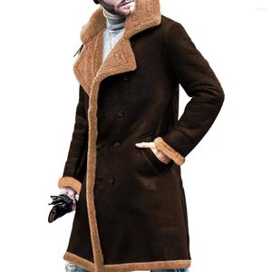 Men's Trench Coats Winter Warm Thick Lapel Collar Double Breasted Jackets Overcoat Faux Fur Lined Outwear Outdoor Men Tops