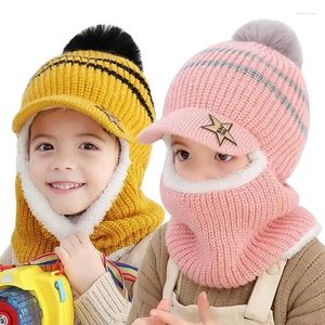 Beralar Kış Çocukları Açık Kalın Sıcak Örme Şapkalar Erkekler Yüz Kapak Haftball Maskesi Balaclava Şapka Çocuk Artı Polar Peluş Beanies