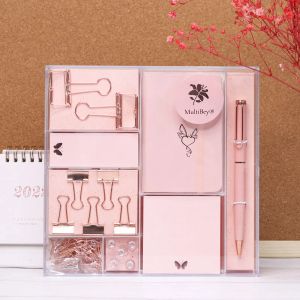 Akcesoria komputerowe Rose Gold Stationery Set Notebook Ballpoint Pen Dovetail Clip Box Purodek Desktop Organizator Set Setery