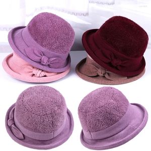 Basker mode höst vinter elegant vintage faux päls filt hink hattar damer bowknot hudvänlig bassäng hatt fiskare