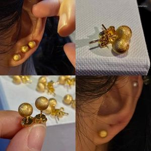 Stud Earrings Vintage Brushed Craft 6mm Sterling Silver Plated Ten Layers Gold Fashion Small Golden Balls