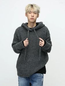 Men's Sweaters SYUHGFA Wear Hooded Sweater 2023 Autumn Winter Loose Korean Style Vintage Oversized Kintted Hoodie Pullover