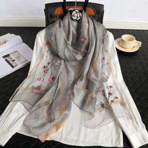 Scarves Autumn And Winter Silk Scarf Women's Warm Present For Mum Thin Shawl Chinese Embroidery Flower Long Style