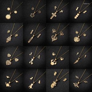 Halskette Ohrringe Set 20 satz/los Edelstahl Gold Farbe Hund Maus Herz Blume Anhänger Kette Bolzenohrrings Für Frauen Schmuck Großhandel