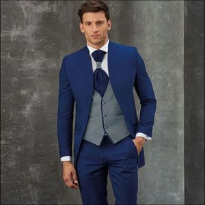Mäns kostymer blazers mode bröllop kostymer för män blazer blå singel breasted stativ lapel lyx terno 3 bit jacka byxor väst smal fit kostym 231214