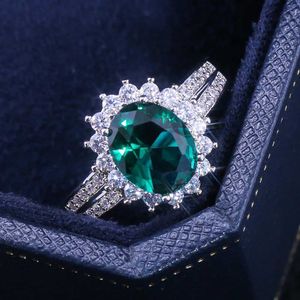Solitaire Ring Huitan Romantic Plant Series Wedding Rings Luxury Flower Shed Vintage Euro Style Engagement Ring With Bright Green Stone
