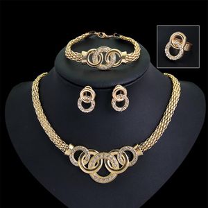 Gold Plated Fine Jewelry Set For Women Beads Collar Necklace Earrings Bracelet Rings Sets Costume Latest Fashion Accessories228U