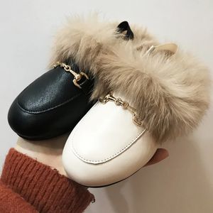 Slipper Kids Fur Shoes Children Warm Outdoor Slides Baby Girls Slippers Toddler Beige Brand Flats Princess Slides Slip On Shoes Winter 231215