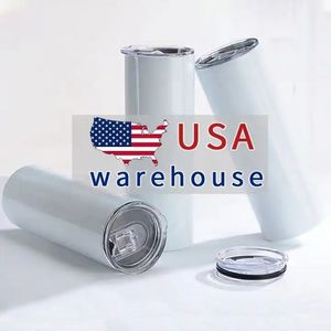 USA/CA Stock 20oz sublimering muggar dubbelväggiga isolerade tumlers lock Straw rostfritt stål kaffetermo cup 1215