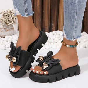 Slippers Bow Women Luxury Flats Platform Beach Flip Flops 2024 Summer Fashion Open Toe Mesh Sandals Walking Zapatos Mujer Slides