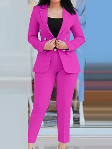 Damskie garnitury Blazers Office Lady Pencil Pants Strój mody Spring Autumn Women 2pcs Blazer Pant Solid Cardigan Top Panie Dopasowane zestawy 231214