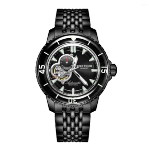 Orologi da polso Reef Tiger / RT Orologio subacqueo di lusso da uomo Automatico All Black Bracciale Orologi Luminosi impermeabili Relogio Masculino RGA3039