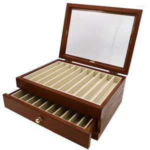 High-end Pen Storage Box Wooden Double-layer Famous Collection Organizers Gift Display