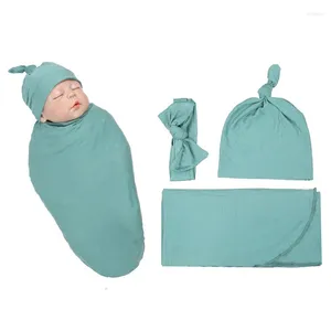 Decken 3 teile/satz Säuglingsschlafsack Baumwolle Swaddle Wrap Hut Stirnband Bettwäsche Cartoon Nette Für 0-6 Monate Geboren baby Empfang Decke