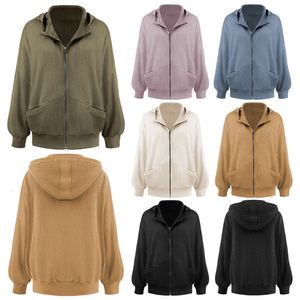 European And American Waffle Cardigans, Zippered Hoodies, Cross-Border Hot Selling Home Clothes, Women's Outerwear, Hoodies, Medium Length