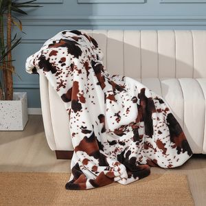 Soft Cow Print Furry Blanket Throw For Bedroom Living Room Sofa Couch Bed Faux Fur Fleece Blankets