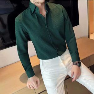 Erkek Polos 2023 Bahar Yeni Waffle Uzun Kollu Gömlek İngiliz Tarzı Yüksek End Moda Günlük Elbise Erkekler İş İnce Fit Lüks Gömlek S-3XL Q231215