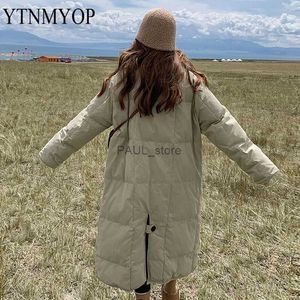 レディースダウンパーカーYTNMYOPアウトウェア長い温かいパーカコートターンダウン襟冬女性服S-Lコットンパッド付きロングジャケットレディースブラックKhakil231215